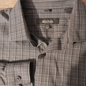 Kenneth Cole Reaction Mens Button Shirt Size 16.5  Long Sleeve Non Iron Gray Pld